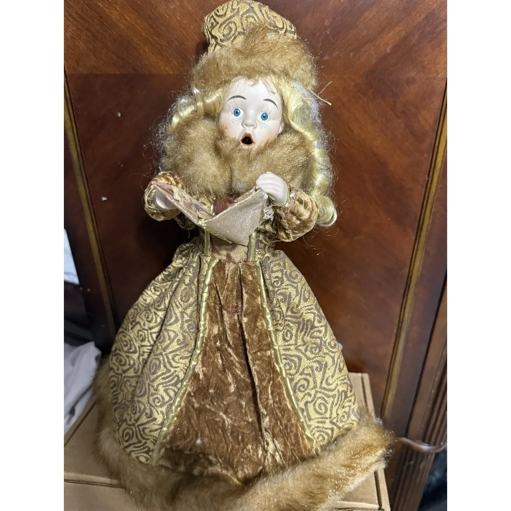 Victorian Girl Christmas Caroler Figurine or Tree Topper, 13 inches tall